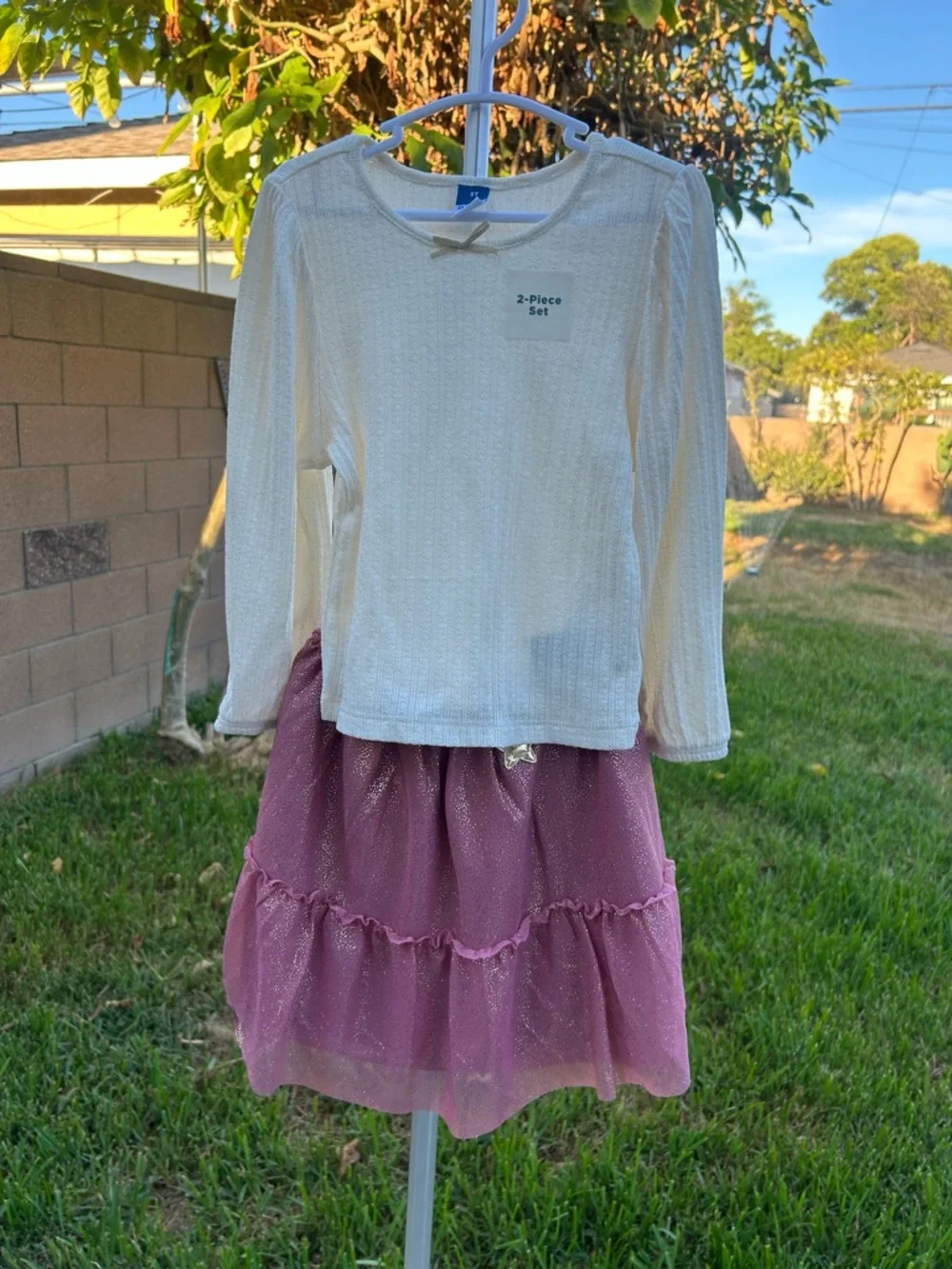 Old Navy Cream Long Sleeve Top with Dusty Rose Sparkle Tulle Skirt